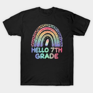 Hello 7th Grade Tie Dye Leopard Rainbow Back To School T-Shirt